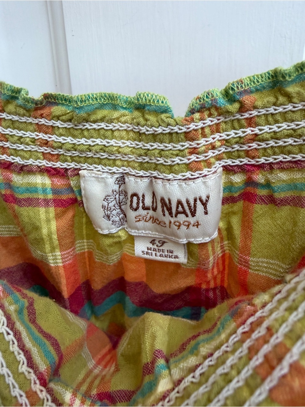 Old Navy 4T Girls Multicolor Plaid Sleeveless Tank Top Blouse Green Orange - Picture 4 of 5